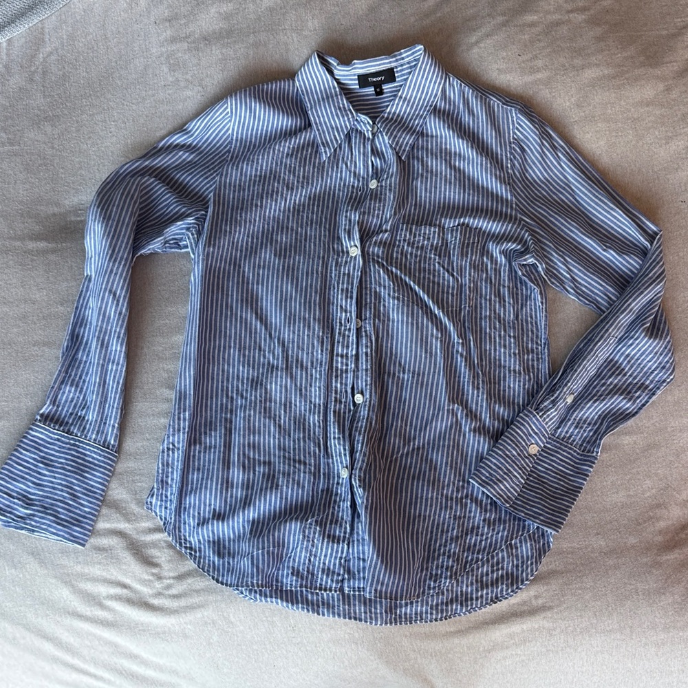 Theory women’s blue and White Striped Button Down Shirt